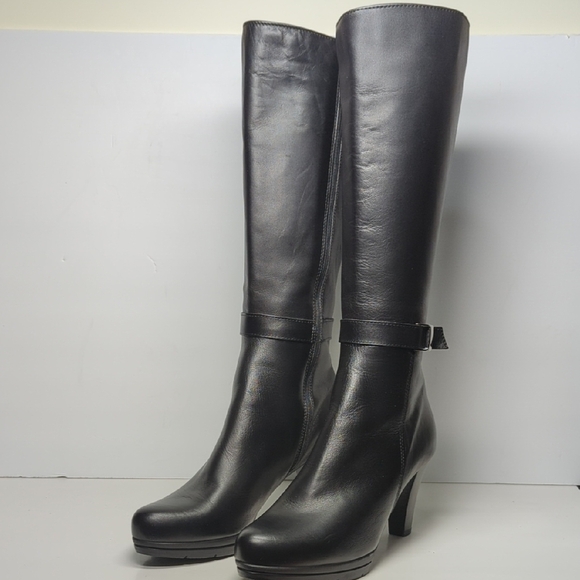 NWOT La Canadienne Merin smooth black leather platform tall boots women size 10 - Picture 1 of 16